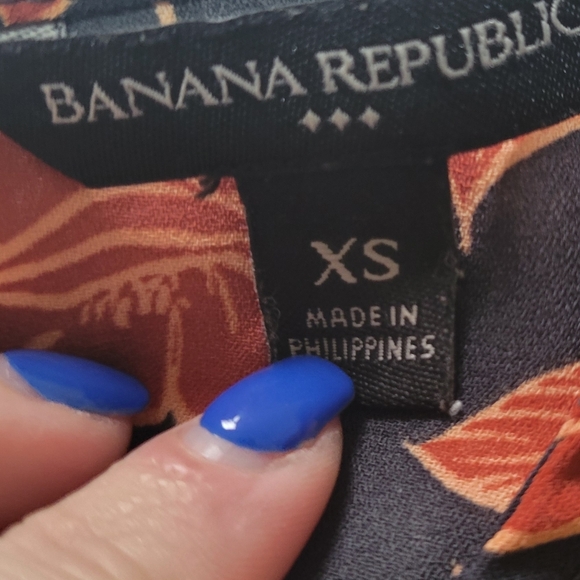 Banana Republic Navy Rust Botanical Floral Blouse Lightweight XS - Picture 2 of 5